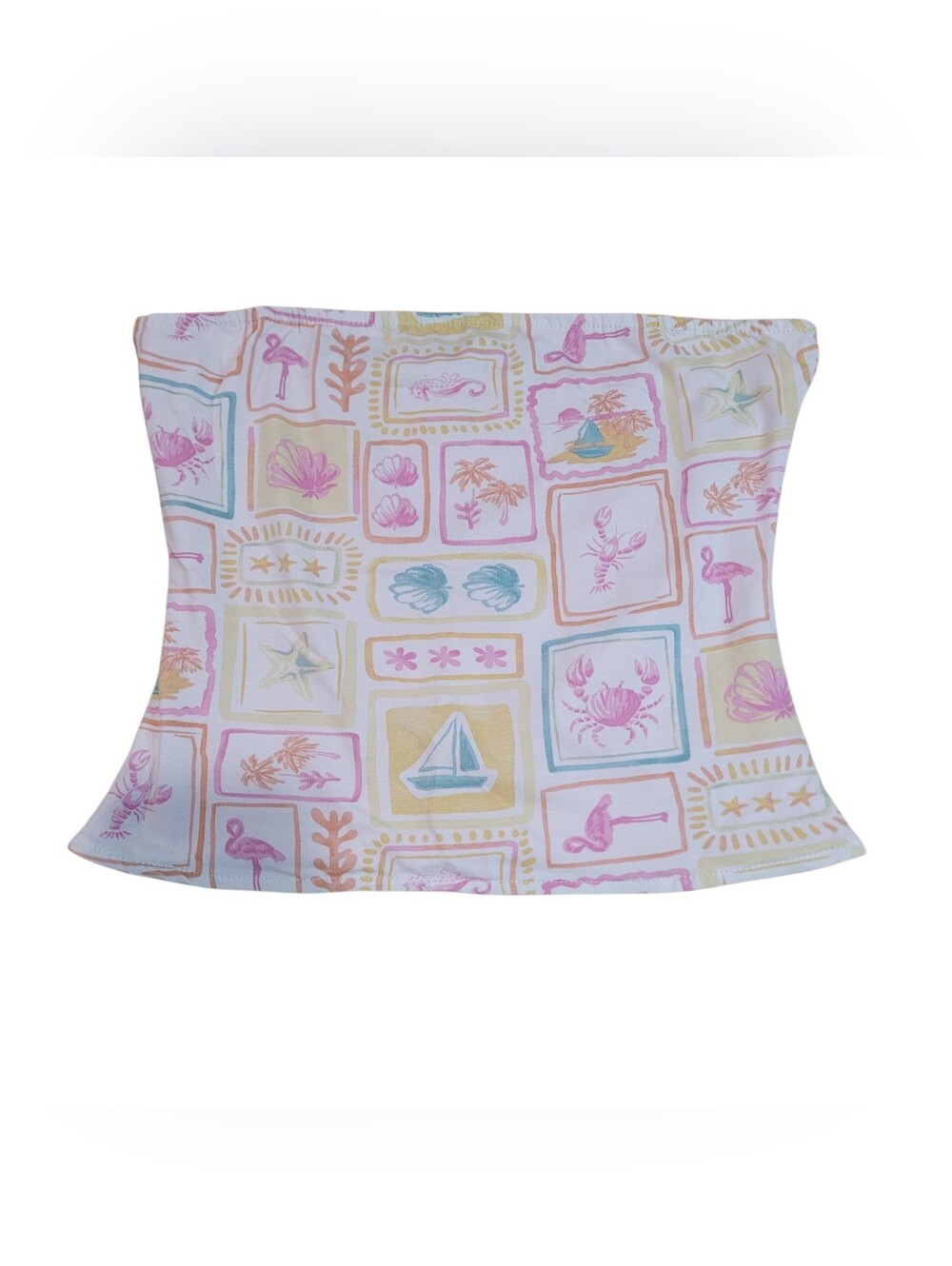 Iris Reversible Pastel Beach Collage Crop Tube Top Size Large
